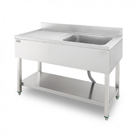 FREGADERO INDUSTRIAL 140X70X85CM CUBETA DERECHA Y ESTANTE CHEF PRO