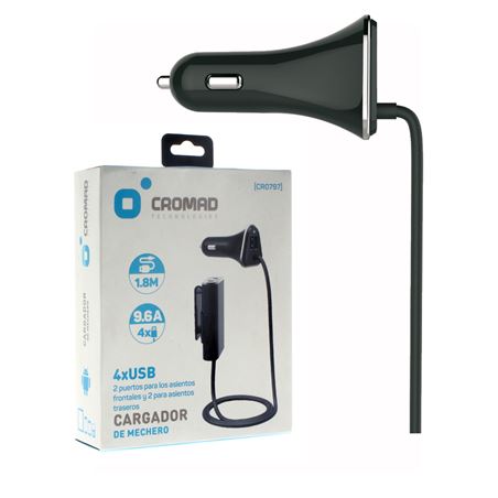 CARGADOR DE MECHERO 9.6A 4 X USB NEGRO CROMAD - CR0797