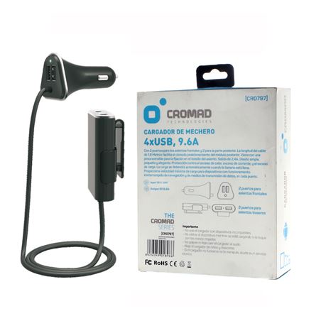 CARGADOR DE MECHERO 9.6A 4 X USB NEGRO CROMAD - CR0797-1