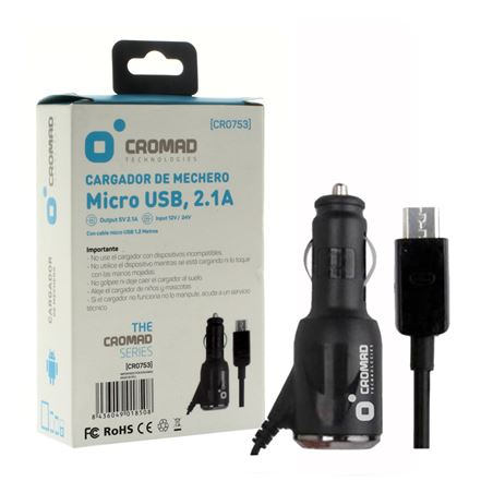 CARGADOR DE MECHERO MICRO USB 2.1A NEGRO CROMAD - CR0753-1