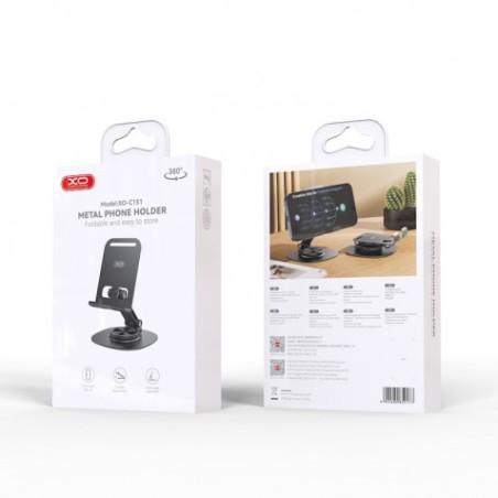 SOPORTE GIRATORIO DE ALUMINIO PARA SMARTPHONES C151 NEGRO XO