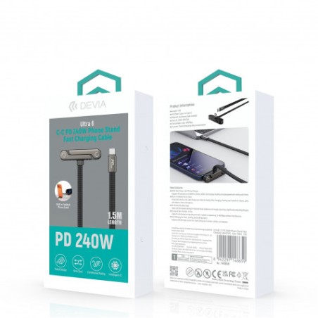 CABLE TIPO C A TIPO C HASTA 240W CON SOPORTE INTEGRADO DEVIA