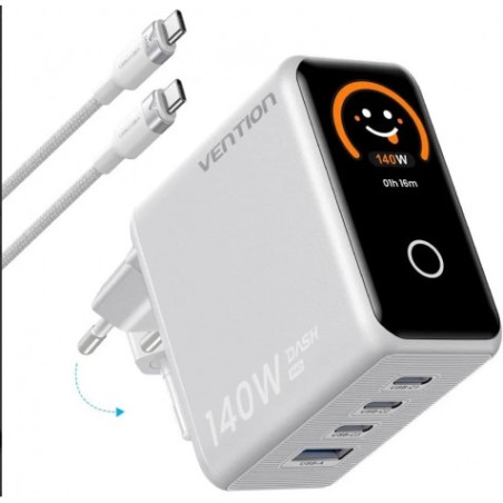 CARGADOR CORRIENTE 140W MAX CON 4 PUERTOS +CABLE TIPO-C 240W VENTION