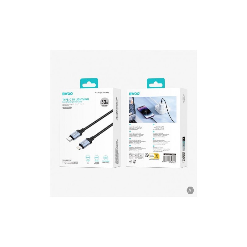 CABLE TRENZADO TIPO C-LIGHTNING 30W...