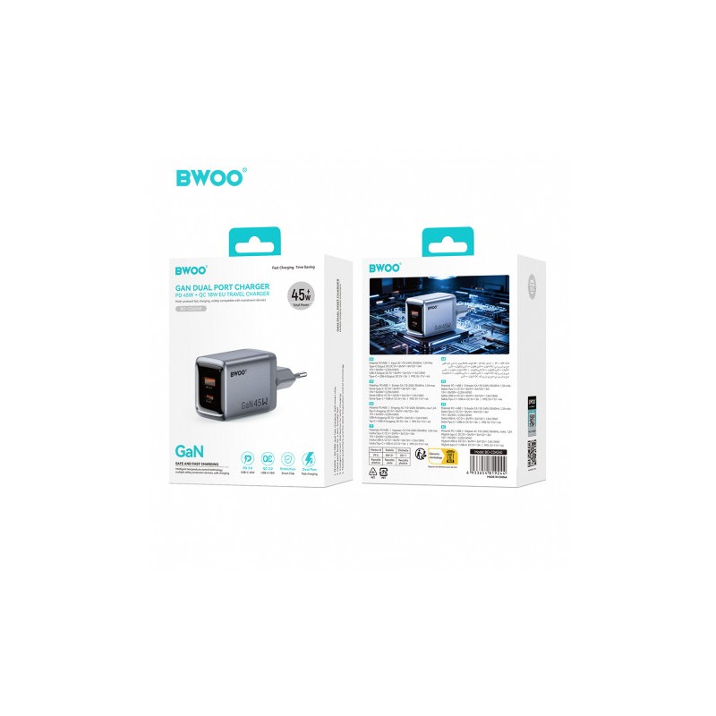 CARGADOR CORRIENTE TIPO C 45W + USB-A...