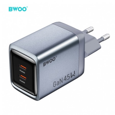 CARGADOR CORRIENTE 2X TIPO C  45W GRIS BO-CDA239 BWOO