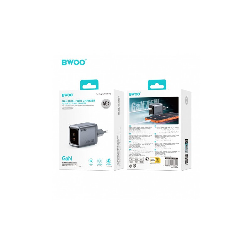 CARGADOR CORRIENTE 2X TIPO C  45W...