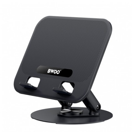 SOPORTE GIRATORIO DE ALUMINIO PARA TABLETS Y PORTATIL NEGRO BWOO