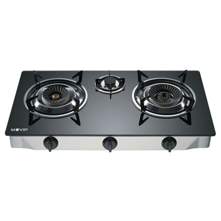 COCINA GAS INOX 3 FUEGOS CRISTAL TEMPLADO MUVIP - MV0385