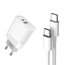 CARGADOR DE CORRIENTE L64 18W TIPO C + USB QC 3.0 + CABLE TIPO C XO - XOL64TC
