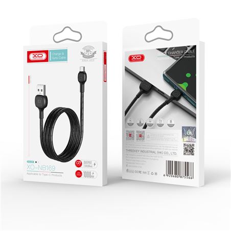 CABLE NB169 CORDON USB - TIPO C | 2A | 1 MTR | NEGRO XO - XONB169