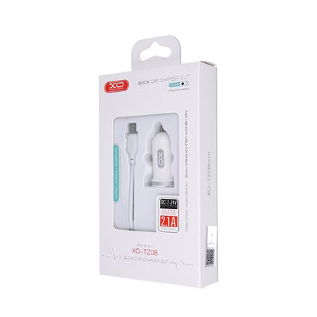 PACK CARGADOR MECHERO TZ08 2.1A + CABLE TIPO C BLANCO XO - XTOZ08TCWH-2