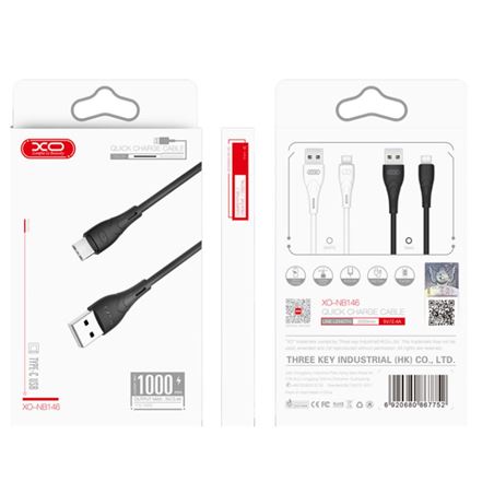 CABLE NB146 CARGA RAPIDA SILICONA USB - TIPO C | 2.4A | 1 MTR | NEGRO XO - XONB146-1