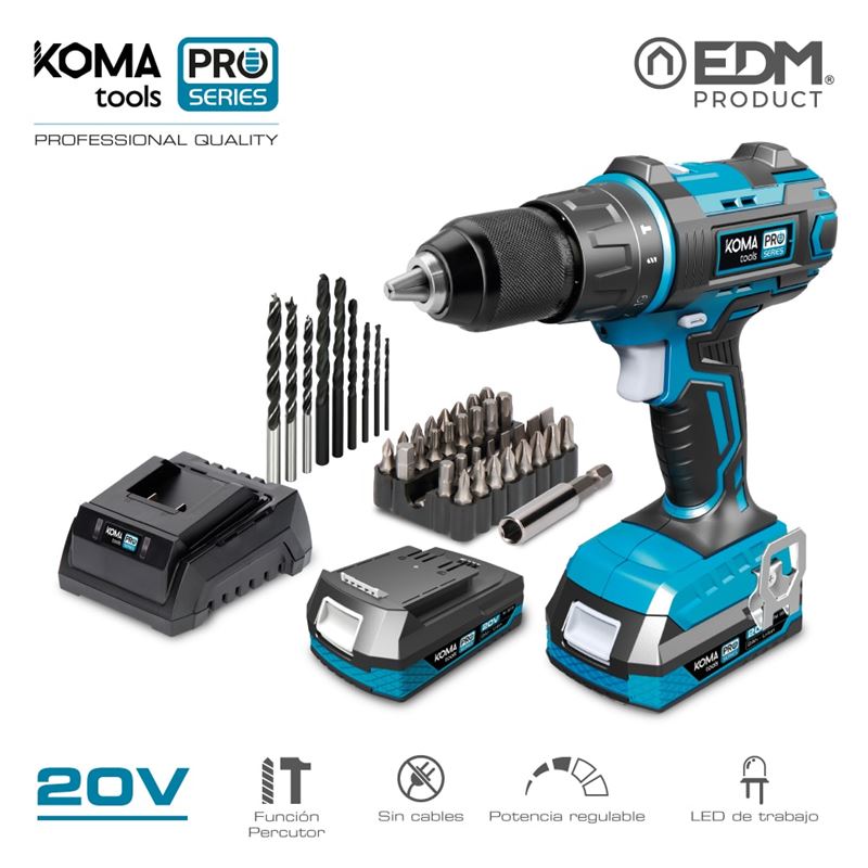 TALADRO PERCUTOR / ATORNILLADOR 20V | 2 BATERIAS 20V KOMA TOOLS PRO EDM - 08750