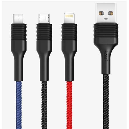 CABLE NB54 CARGA RAPIDA CORDON 3 EN 1 | MICRO + TIPO C + LIGHTNING A USB XO - XONB54-2