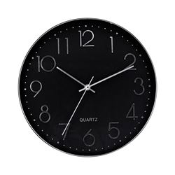 RELOJ DE PARED PLATEADO ESFERA NEGRA CON RELIEVE - 81021H