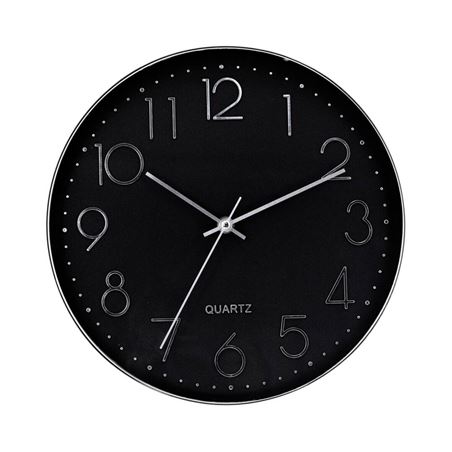 RELOJ DE PARED PLATEADO ESFERA NEGRA CON RELIEVE - 81021H