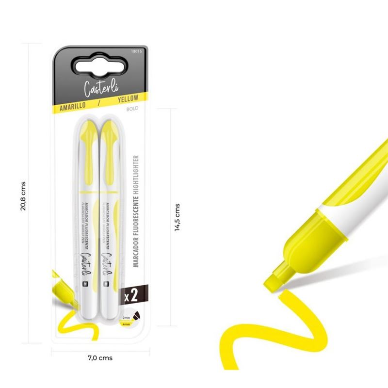 PACK 2 MARCADORES FLUORESCENTE 4MM AMARILLO CASTERLI - 18016