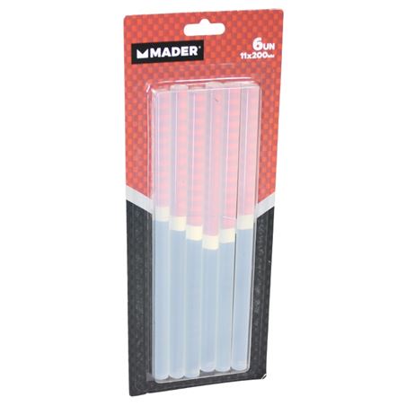 6 BARRAS DE PEGAMENTO SILICONA TRANSPARENTE 11X200MM MADER - 34028