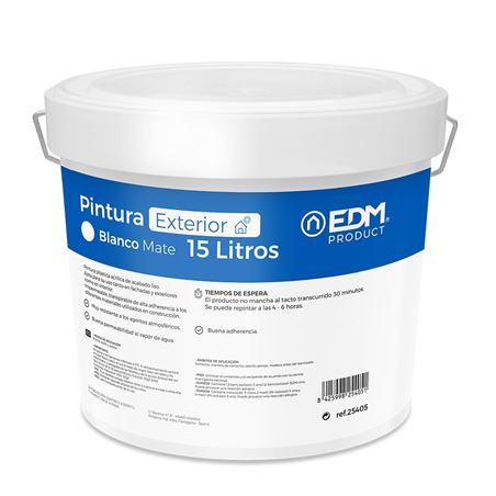 PINTURA PLASTICA MATE INTERIOR / EXTERIOR BLANCA 15L EDM - 25405