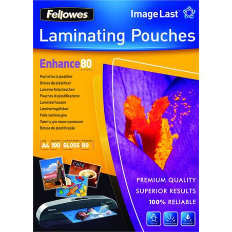 PACK 100 BOLSAS PLASTIFICACION 80 MICRAS A4 216X303 FELLOWES - 5306114