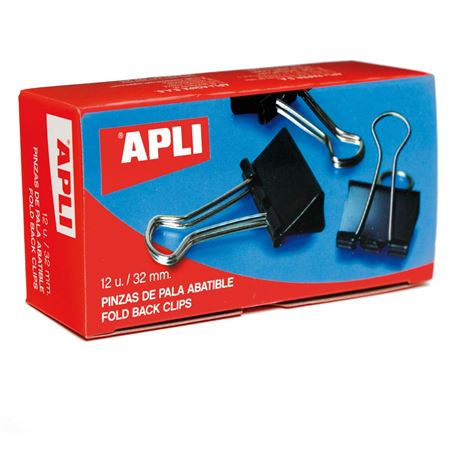CAJA 12 PINZAS SUJETAPAPELES ABATIBLES - 32 MM - COLOR NEGRO - APLI - 11950