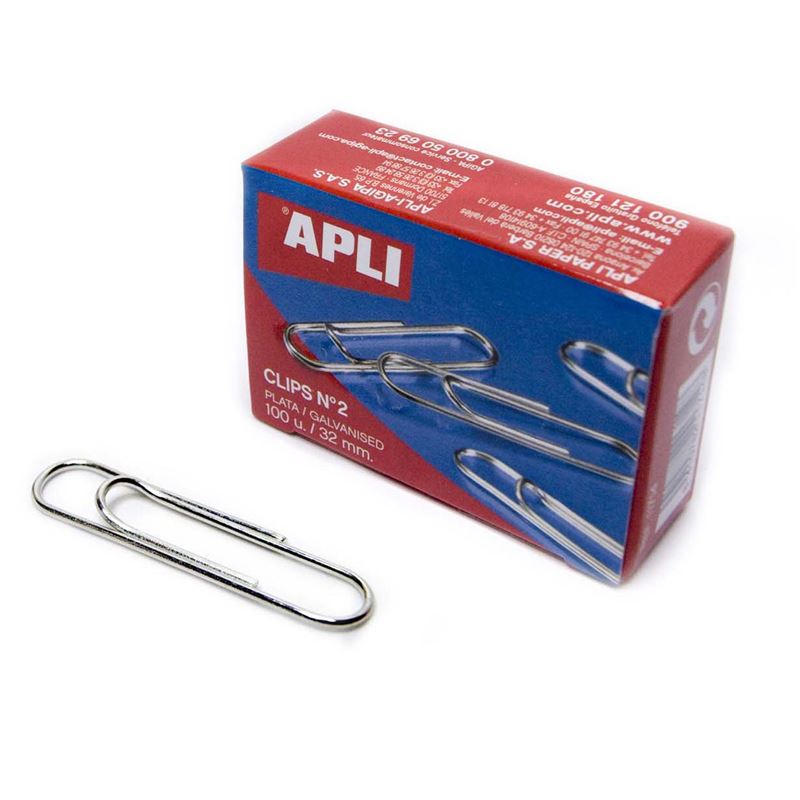 CAJA DE 100 UNIDADES DE CLIPS PLATEADOS APLI - Nº2 - 32MM - 11714