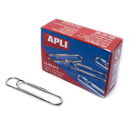 CAJA DE 100 UNIDADES DE CLIPS PLATEADOS APLI - Nº2 - 32MM - 11714