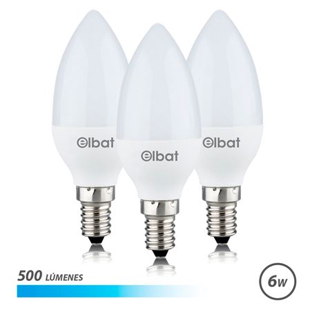 PACK 3 BOMBILLAS LED C37 | 6W | 500LM | E14 | LUZ FRIA | ELBAT - EB0458