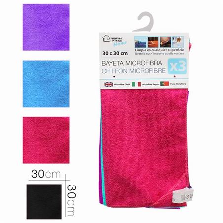 PACK 3 BAYETAS MICROFIBRAS 30X30 3 COLORES URBAN LIVING - 10123
