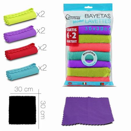 PACK 8 BAYETAS MICROFIBRAS 4 COLORES 30X30 URBAN LIVING - 11289