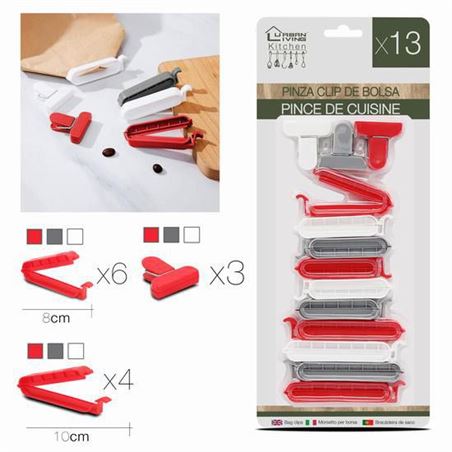 PACK 13 PINZAS DE CIERRE PLASTICO PARA BOLSAS URBAN LIVING - 88508