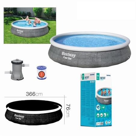 PISCINA HINCHABLE + BOMBA FILTRO 366CM DIÁMETRO X H76CM BESTWAY - 57445