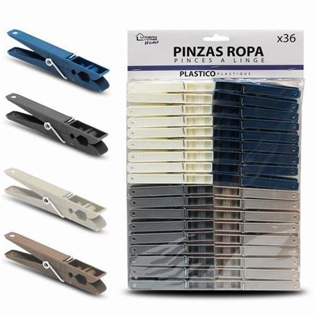 PACK 36 PINZAS PLASTICAS PARA LA ROPA EN 4 COLORES - 11804F.