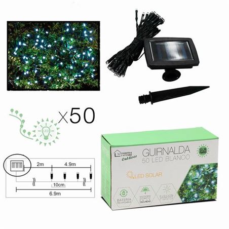 GUIRNALDA DE 50 LED BLANCA 6.9 METROS BATERÍA SOLAR - 10822