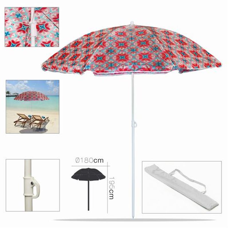 SOMBRILLA PLAYA ZIGZAG ROSA UV DIÁMETRO 180CM - 23614