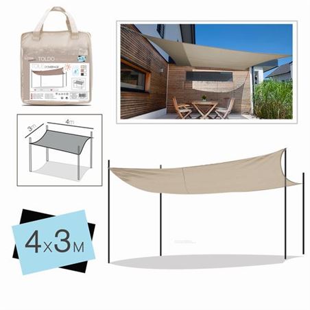 TOLDO RECTANGULAR 3X4 METROS BEIGE + BOLSA - 15826