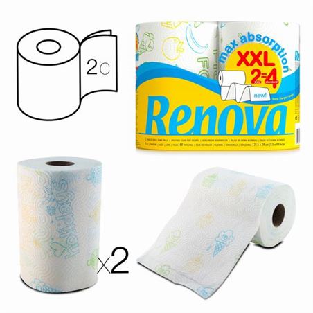 PACK 2 ROLLOS PAPEL DE COCINA AOBSORVENTE MAXI XXL RENOVA - 67147