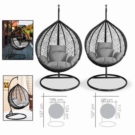 SET 2 BALANCINES MIMBRE ANTRACITA 105CM - 10549