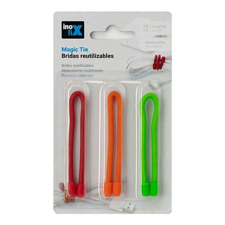 SET 3 BRIDAS REUTILIZABLES MAGIC 15CM COLORES SURTIDOS - 66794