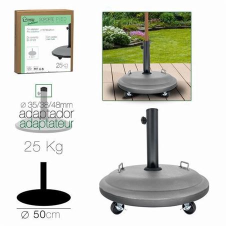 SOPORTE PARA SOMBRILLA CEMENTO GRIS CON RUEDAS 25KG - 23880.