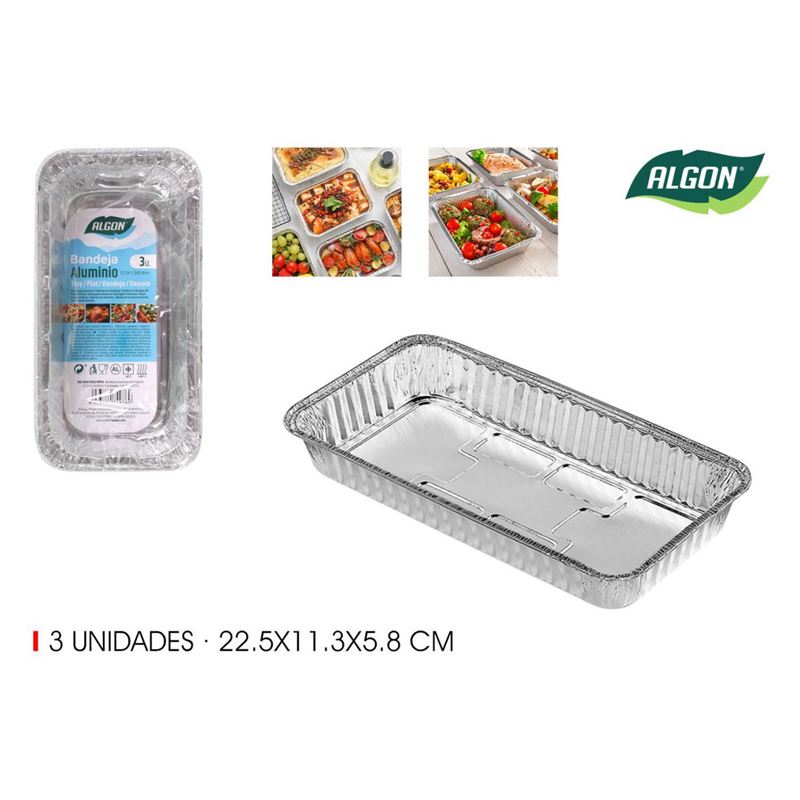 SET 3 BANDEJAS ALUMINIO RECTANGULARES ALGON - BA01054174976.