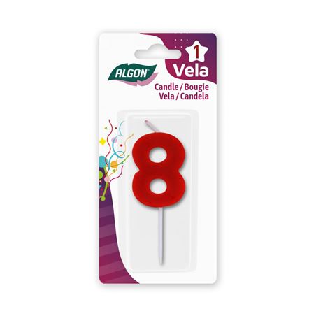VELA ROJA NUMERO 8 ALGON - BA01022374955.