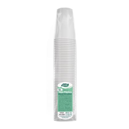 SET 50 VASOS PLASTICO REUTILIZABLES BLANCOS 250CC ALGON - BA01054375227.