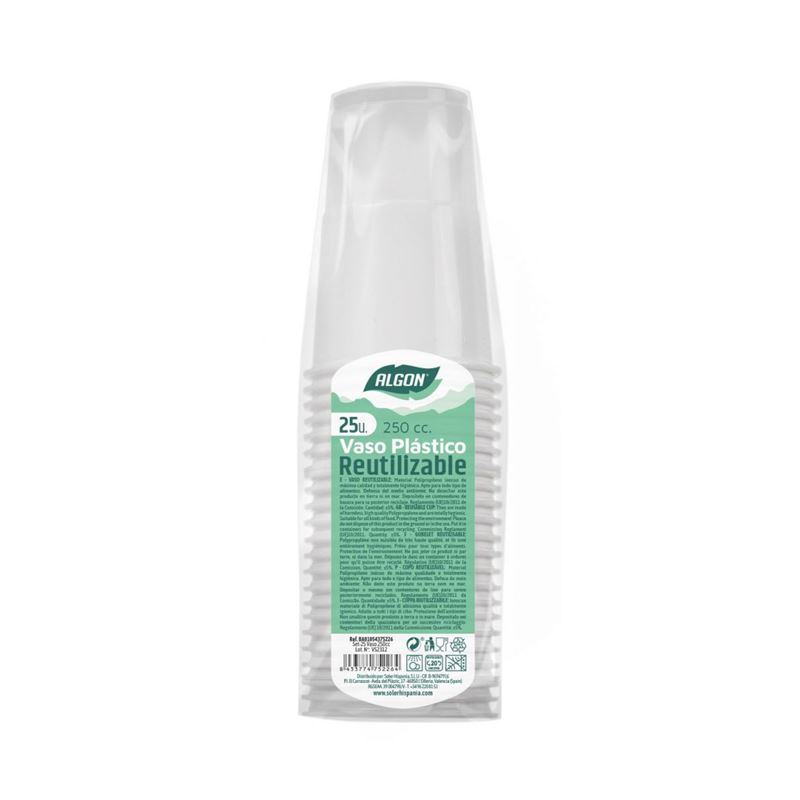 SET 25 VASOS PLASTICO REUTILIZABLES BLANCOS 250CC ALGON - BA01054375226.