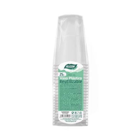 SET 25 VASOS PLASTICO REUTILIZABLES BLANCOS 250CC ALGON - BA01054375226.