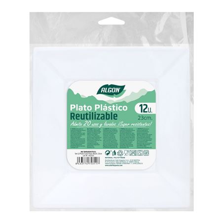 SET 12 PLATOS CUADRADOS REUTILIZABLE BLANCA ALGON - BA01054375311.