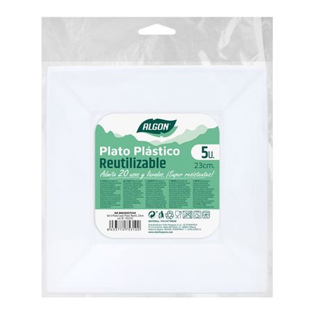 SET 5 PLATOS CUADRADOS REUTILIZABLE BLANCA ALGON - BA01054375310.