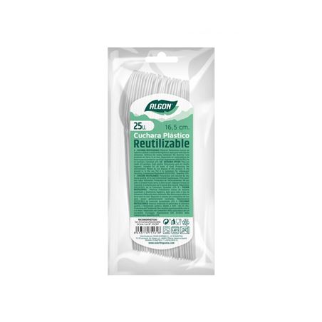 PACK 25 CUCHARAS PLASTICAS REUTILIZABLES BLANCAS ALGON - BA01054275161