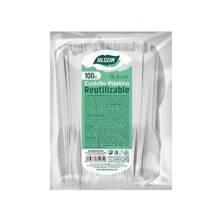 PACK 100 CUCHILLOS PLASTICOS REUTILIZABLES BLANCAS ALGON - BA01054275164